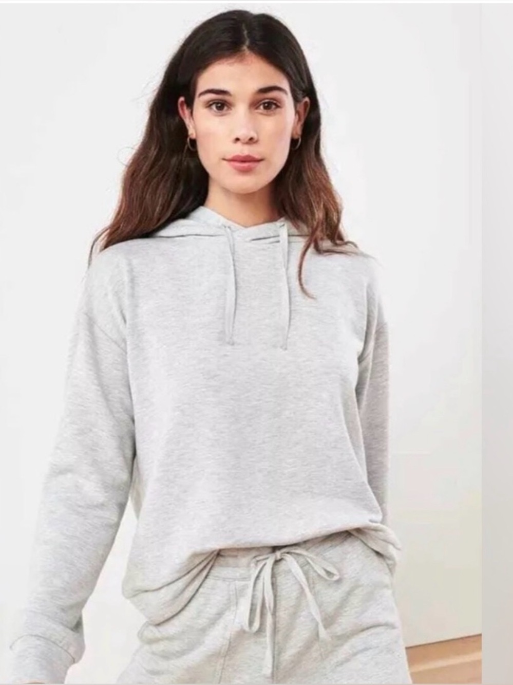 Quince SuperSoft Fleece Pullover Hoodie Heather Grey Athleisure Loungewear Cozy